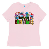 Bubblegum Pink merry christmas stitch Ladies Tee - AdoDesignShop