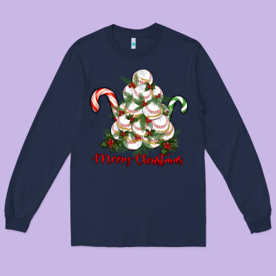 Merry Christmas Baseball Long Sleeve Tee Designed By Ranaportraitstore