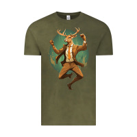 Vintage Olive happy deer Vintage Tee - Unal Design