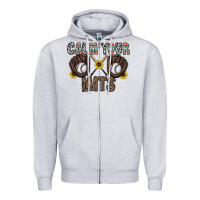Heather Grey calm your mits baseball Zipper Hoodie - CowhideDigitalArt