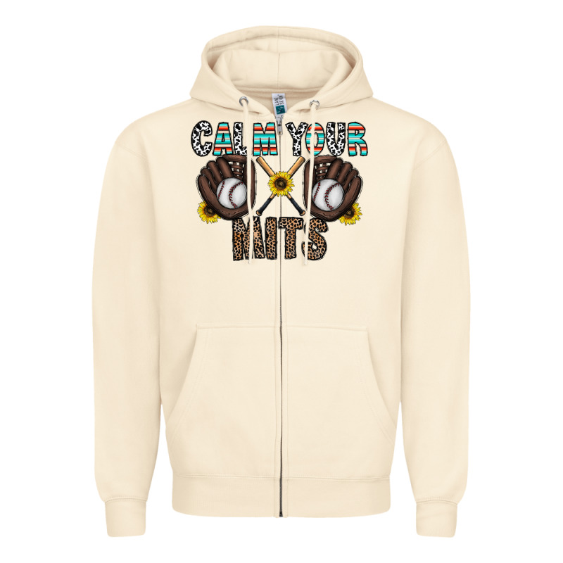 Calm Your Mits Baseball Zipper Hoodie by CowhideDigitalArt | Teevron