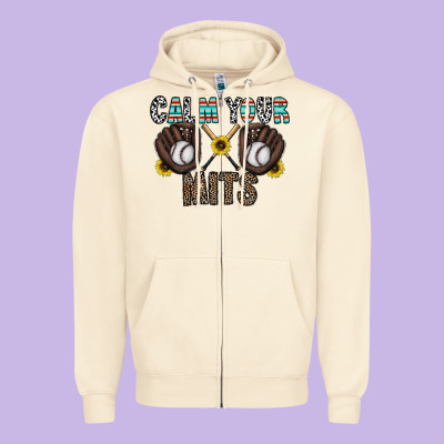Calm Your Mits Baseball Zipper Hoodie Designed By Cowhidedigitalart