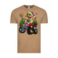 Vintage Coffee Christmas T-rex With Monster Truck Vintage Tee - MaliasSmallBusiness