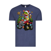 Vintage Denim Christmas T-rex With Monster Truck Vintage Tee - MaliasSmallBusiness