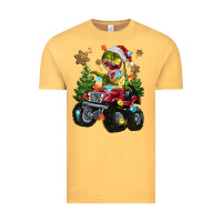 Vintage Mustard Christmas T-rex With Monster Truck Vintage Tee - MaliasSmallBusiness