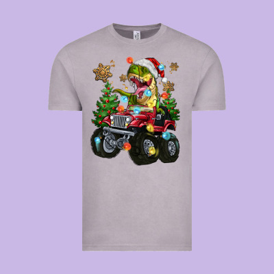 Vintage Tee Christmas T-rex With Monster Truck