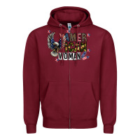 Burgundy american woman Zipper Hoodie - CowhideDigitalArt