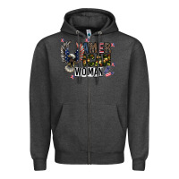 Charcoal Heather american woman Zipper Hoodie - CowhideDigitalArt