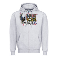 Heather Grey american woman Zipper Hoodie - CowhideDigitalArt