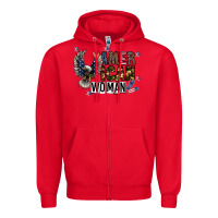 Red american woman Zipper Hoodie - CowhideDigitalArt