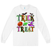 White trick or treat Long Sleeve Tee - Zillion Design Studio