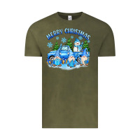 Vintage Olive merry christmas snowman gnomes truck Vintage Tee - MaliasSmallBusiness