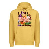 Antique Gold Happy Hallothanksmas Pigs Premium Hoodie - NancyCooperArtShop