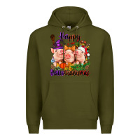 Army Green Happy Hallothanksmas Pigs Premium Hoodie - NancyCooperArtShop