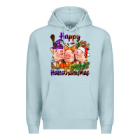 Blue Mist Happy Hallothanksmas Pigs Premium Hoodie - NancyCooperArtShop