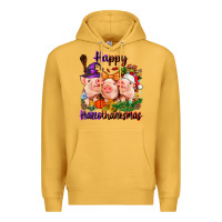 Mustard Happy Hallothanksmas Pigs Premium Hoodie - NancyCooperArtShop