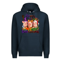 Navy Happy Hallothanksmas Pigs Premium Hoodie - NancyCooperArtShop