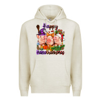 Oatmeal Heather Happy Hallothanksmas Pigs Premium Hoodie - NancyCooperArtShop