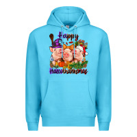 Ocean Blue Happy Hallothanksmas Pigs Premium Hoodie - NancyCooperArtShop