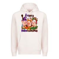 Pale Pink Happy Hallothanksmas Pigs Premium Hoodie - NancyCooperArtShop