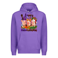Purple Happy Hallothanksmas Pigs Premium Hoodie - NancyCooperArtShop