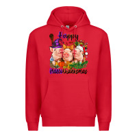 Red Happy Hallothanksmas Pigs Premium Hoodie - NancyCooperArtShop