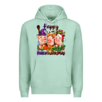 Seafoam Happy Hallothanksmas Pigs Premium Hoodie - NancyCooperArtShop