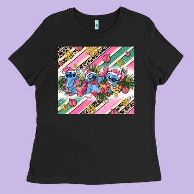 Pink Stitch  Christmas Ladies Tee Designed By Adodesignshop