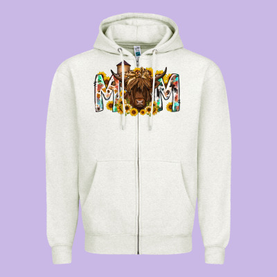 Mom Highland Cow Zipper Hoodie Designed By Racoondesign