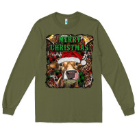 Army Green merry christmas heifer with cowbells Long Sleeve Tee - RanaPortraitStore
