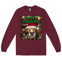 Burgundy merry christmas heifer with cowbells Long Sleeve Tee - RanaPortraitStore