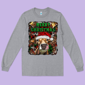 Merry Christmas Heifer With Cowbells Long Sleeve Tee Designed By Ranaportraitstore