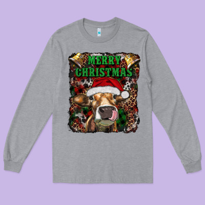 Merry Christmas Heifer With Cowbells Long Sleeve Tee Designed By Ranaportraitstore