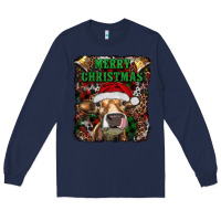 Navy merry christmas heifer with cowbells Long Sleeve Tee - RanaPortraitStore