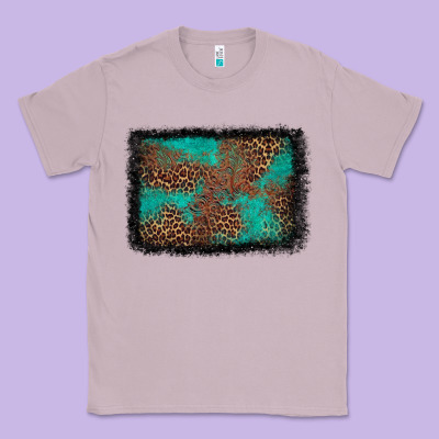 Western Leopard Turquoise Glitter Tooled Leather Classic Tee Designed By Fadigitalartstudio