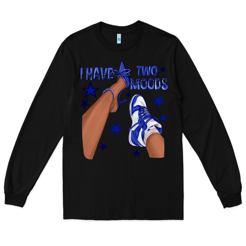 I Have Two Moods Royal Blue Sneakers Afro Girl Long Sleeve Tee by texasbilliewilder | Teevron