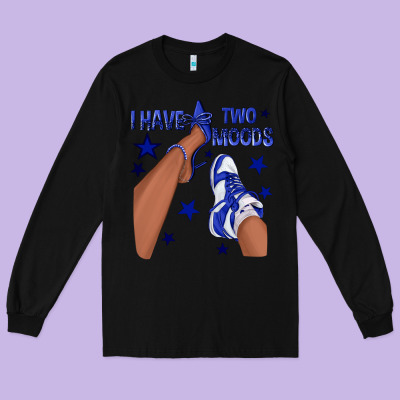 I Have Two Moods Royal Blue Sneakers Afro Girl Long Sleeve Tee Designed By Texasbilliewilder
