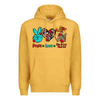 Mustard peace love dia de los muertos Premium Hoodie - AdoDesignShop