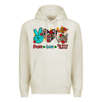 Oatmeal Heather peace love dia de los muertos Premium Hoodie - AdoDesignShop