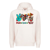 Pale Pink peace love dia de los muertos Premium Hoodie - AdoDesignShop
