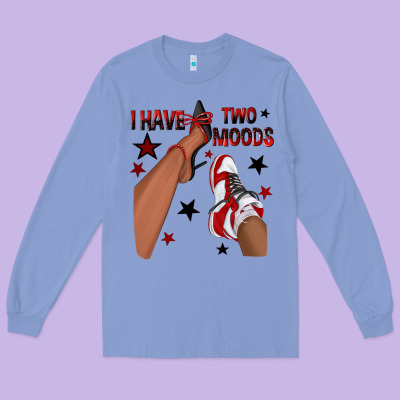 I Have Two Moods Black And Red Sneakers Afro Girl Long Sleeve Tee Designed By Texasbilliewilder