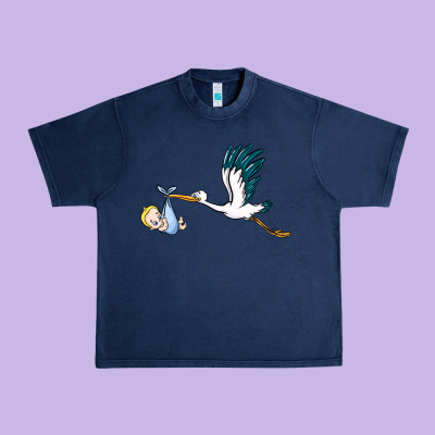 Stork With Baby Boy Urban Heavy Tee Designed By Barkaloodesign