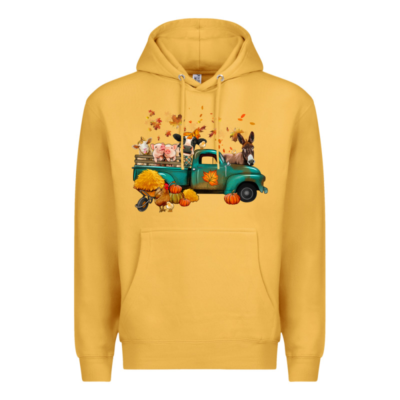 Fall Farm Animals Truck Nancy Premium Hoodie by NancyCooperArtShop | Teevron