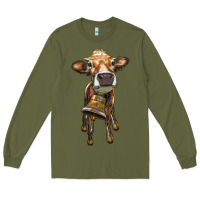 Army Green heifer cow with cow bell Long Sleeve Tee - RanaPortraitStore