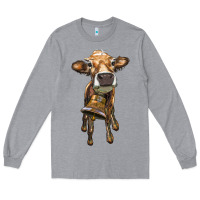 Heather Grey heifer cow with cow bell Long Sleeve Tee - RanaPortraitStore