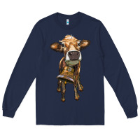 Navy heifer cow with cow bell Long Sleeve Tee - RanaPortraitStore
