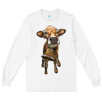 White heifer cow with cow bell Long Sleeve Tee - RanaPortraitStore