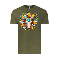 Vintage Olive Western bull skull sunflower Vintage Tee - MaliasSmallBusiness