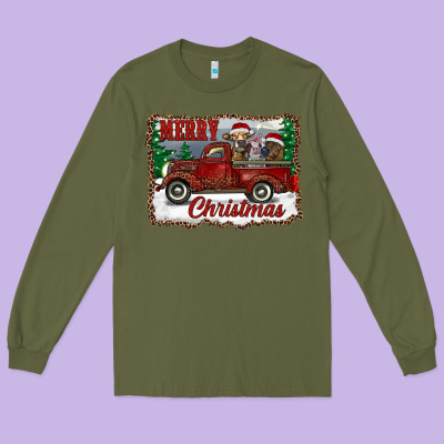 Christmas Truck With Cows Long Sleeve Tee Designed By Ranaportraitstore