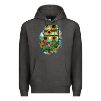 Charcoal Heather Indiana Map Sunflower Cactus Serape Premium Hoodie - RanaPortraitStore